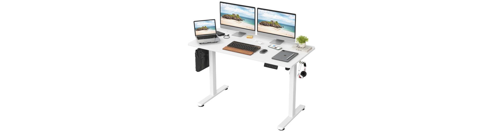 AEELLEEA Electric Standing Desk, 48 x 24 in Height Adjustable Sit-Stand Desk with Memory Presets and Headphone Hook, White