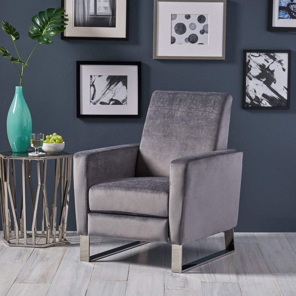 Christopher Knight Home Brightwood Modern Press-Back Recliner Gray : Upholstered Accent Chair, Steel Legs, Wood Frame