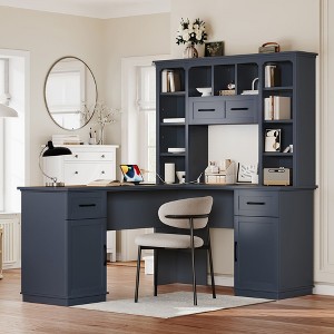 PAGED L Shaped Desk Modern Computer Desk with Storage Drawers, Cabinets, Open Shelves and Outlet, Home Office Desk for Study, Living Room - 1 of 4