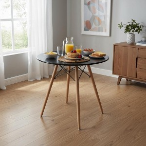 FurnitureR Round Dining Table 31.5 Inch for 2-4 Person, Stylish Circle Table with Wooden Legs for Home Kitchen, Cafés, Leisure Rooms, Black - 1 of 4