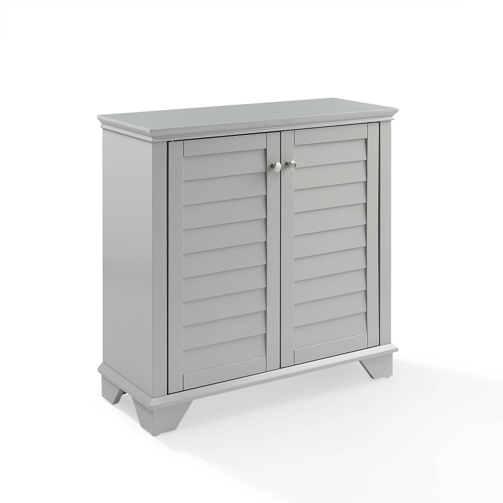 Photos - Wardrobe Crosley Lydia Storage Cabinet Gray - : Faux Louvered, Adjustable Shelves, MDF Wood 