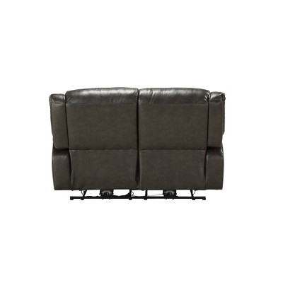 65" Gray Leather Tufted Power Motion Loveseat with Wood Frame