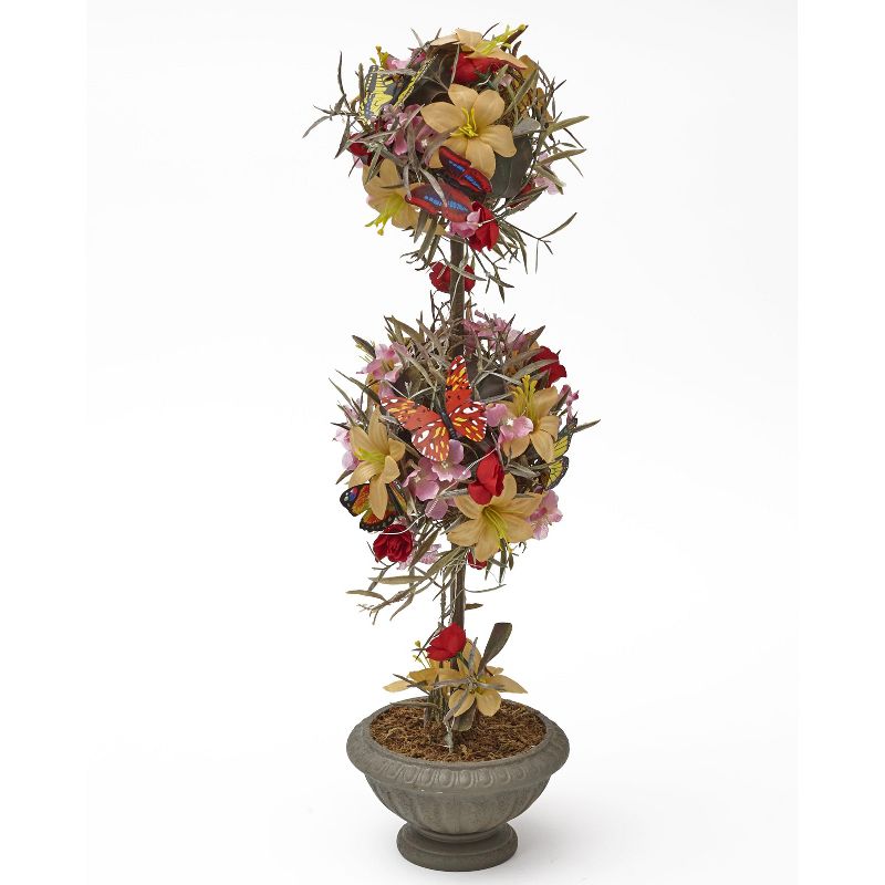 The Lakeside Collection Lighted Spring Ball Floral Topiary with Faux Floral Leaves and Vase Pot, 2 of 8