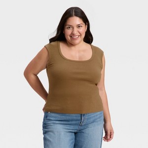 Women's Slim Fit Square Neck Ribbed T-Shirt - Universal Thread™ - 1 of 3