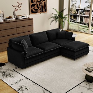 Corduroy Deep Seat Modular L-Shaped Sectional Sofa with 4 Pillows and Removable Ottoman for Living Room, Bedroom, or Apartment - 1 of 4
