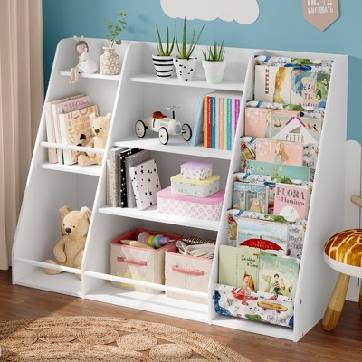DIYSET 4-Tier Wooden Toy & Book Organizer, Sturdy Storage Shelf for Nursery, Playroom, & Kids' Bedroom