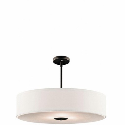 Transitional 24" Black Drum Pendant with White Shade