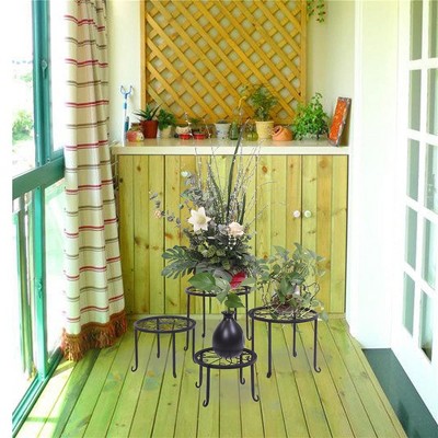4pcs/set Yh-hj004 Plant Shelf Black Paint Round Pattern Plant Stand Household Orangizer