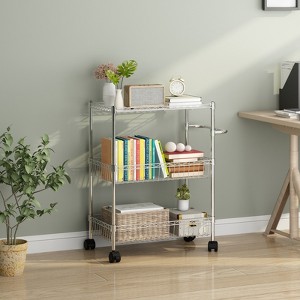 3 Tier Steel Kitchen Cart, Rolling Utility Carts with Handle, 4 Wheels, Adjustable Shelf for Kitchen, Dining Room - 1 of 4