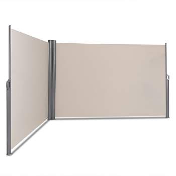 Tangkula 237" x 71" H Patio Retractable Double Folding Side Awning Screen Divider Beige