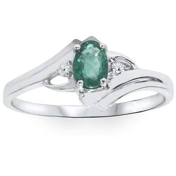 Pompeii3 1/2ct Genuine Oval Emerald & Diamond Ring 14K White Gold