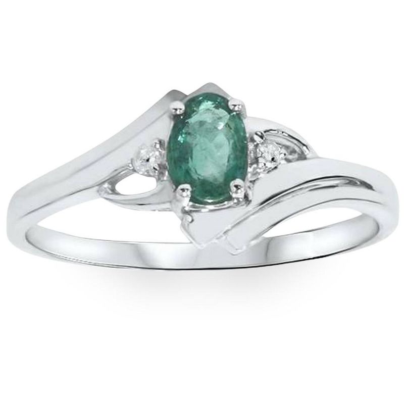 Pompeii3 1/2ct Genuine Oval Emerald & Diamond Ring 14K White Gold, 1 of 6
