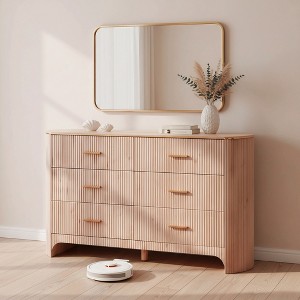 6 Drawer Dresser for Bedroom, 53.9" Wide Drawers with Gold Handles, Curved Profile, Wood Storage Dressers Organizer for Living Room - 1 of 4