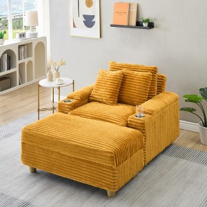 KTMBDW 41”W Sofa Chair with Ottoman, Modern Corduroy Single Couch Armchair, Comfy Chaise Lounge Indoor with Pillow for Living Room Bedroom - 1 of 4