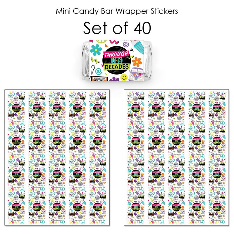 Big Dot of Happiness Through the Decades - Mini Candy Bar Wrapper Stickers - 50s, 60s, 70s, 80s, and 90s Party Small Favors - 40 Count, 3 of 7