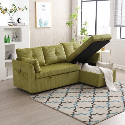 81.1" L-Shaped Modular Corduroy/Chenille Fabric Sofa, Reversible Sectional Couch with Storage Chaise 4W - ModernLuxe