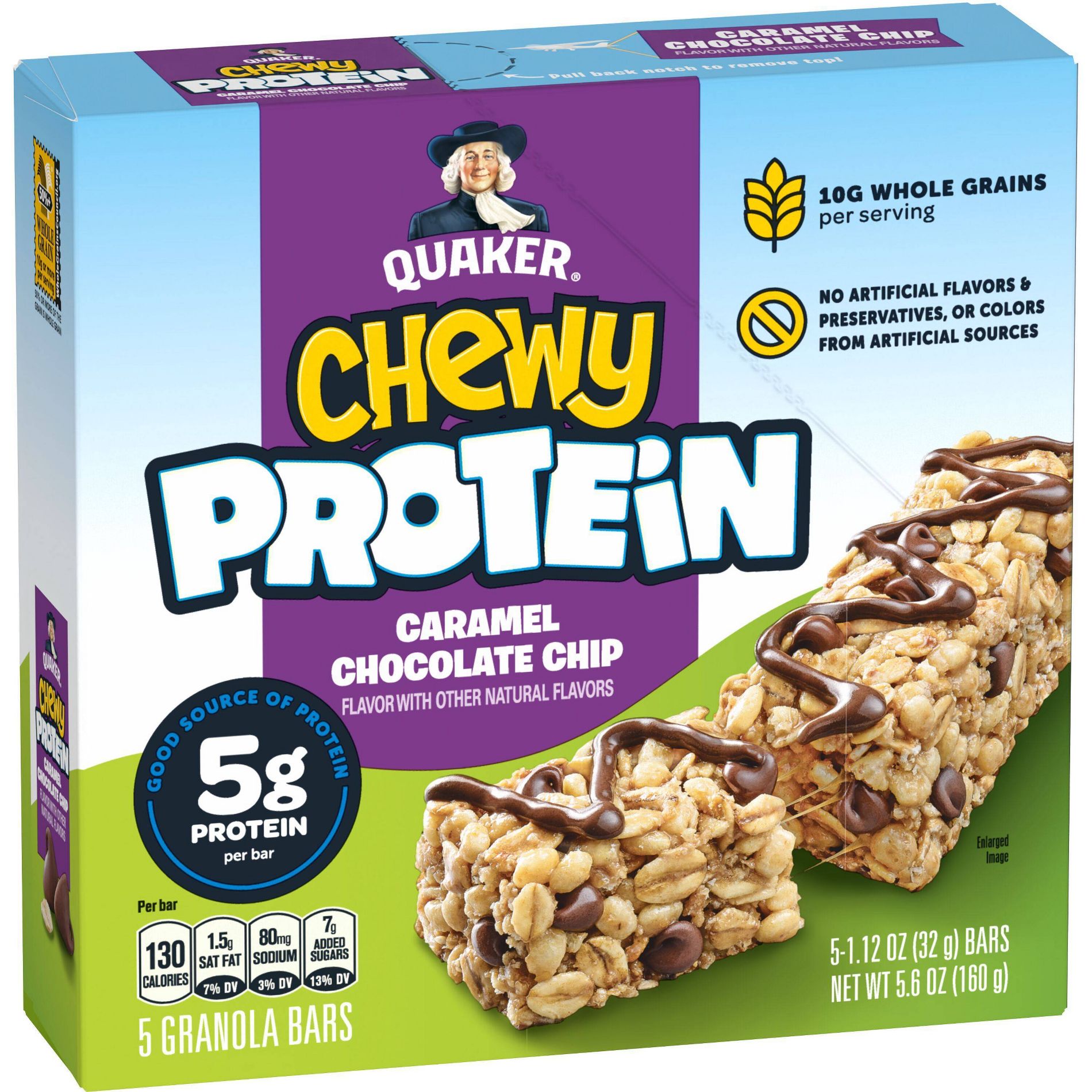 Quaker Chewy Caramel Chocolate Chip Protein Bars - 5g Protein - 5.6oz/5ct