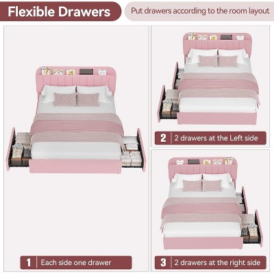 Bed Frame with Storage Headboard, Bed Frame with 2 Drawers