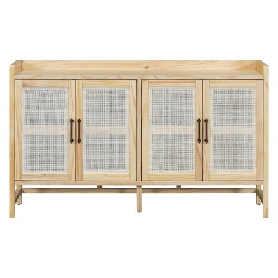 TiramisuBest Rustic Sideboard Buffet Cabinet - Rattan Doors, Storage for Entryway, Dining Room, Kitchen & Living Room in Black + Natural