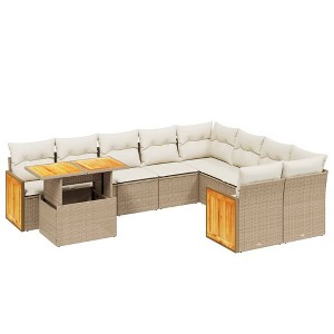 vidaXL 10 Piece Patio Sofa Set with Cushions - Beige and Cream - 1 of 4