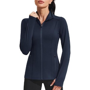 PINSPARK Women's Athletic Jackets Slim Fit Workout Jacket Full Zip Up Running Gym Yoga Sports Tops with Pockets - 1 of 4