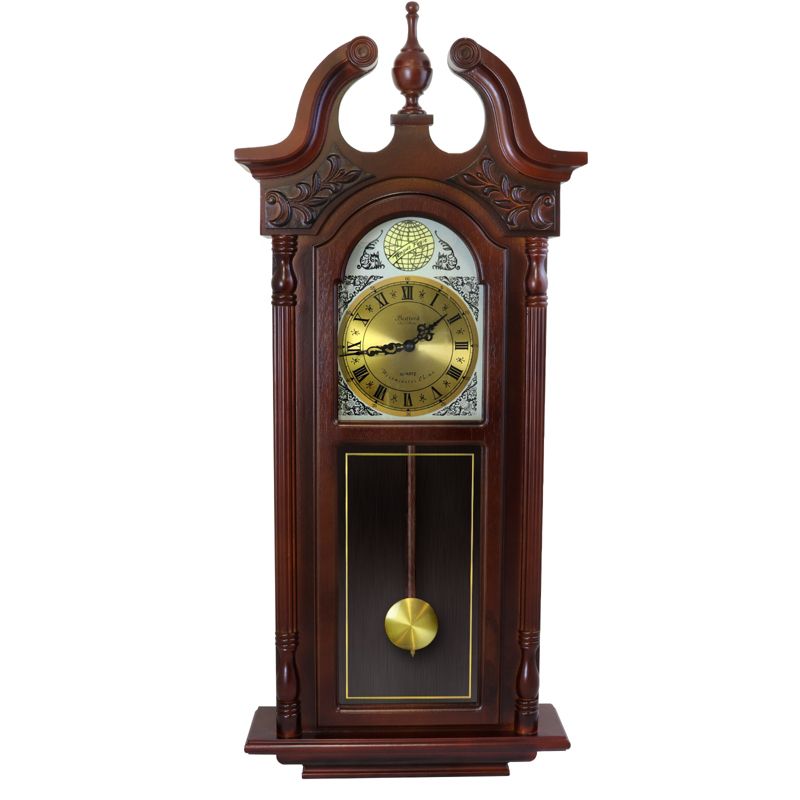 Bedford Clock Collection 38 Inch Grand Antique Chiming Wall Clock with Roman Numerals in a in a Cherry Oak Finish, 4 of 9
