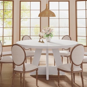 APRILSOUL47" Round Farmhouse Dining Table ¨C White Wood Kitchen Table for 4, Cross Base Wooden Dinner Table - 1 of 4