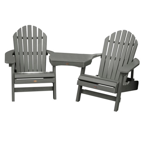 Hamilton 2pk Folding Reclining Adirondack Chairs With 1 Adirondack Tete A Tete Connecting Table Coastal Teak Gray Highwood