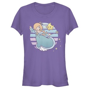 Juniors Womens Nintendo Super Mario Rosalina And Luma Striped Background Portrait T-Shirt - 1 of 3