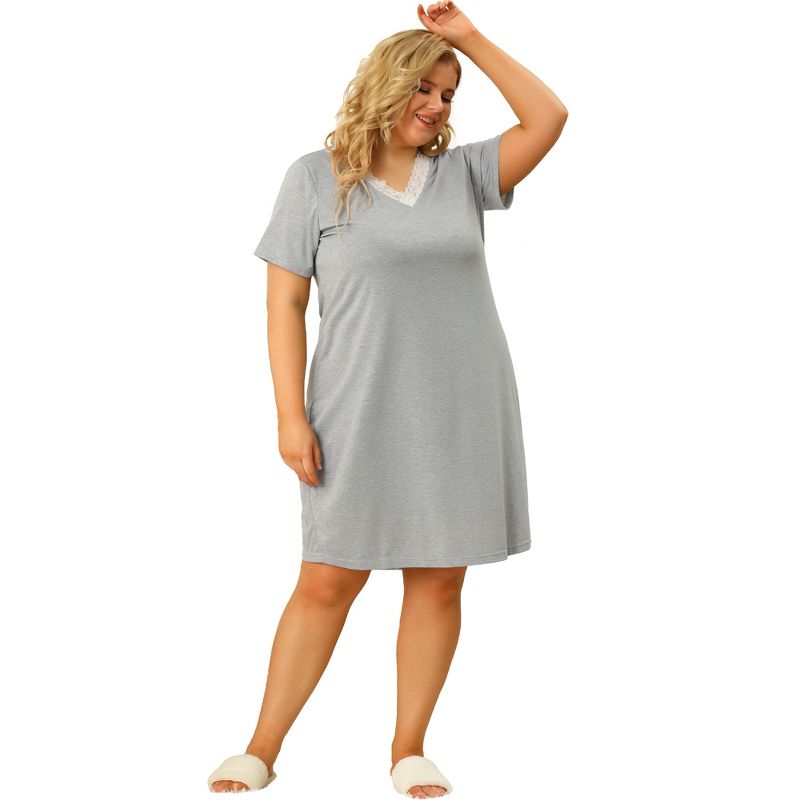 Agnes Orinda Women's Plus Size Solid Comfort Short Sleeves Family Nightgown, 4 of 7