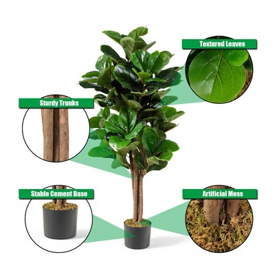 4ft Green Artificial Fiddle Leaf Fig Tree with Cement Base