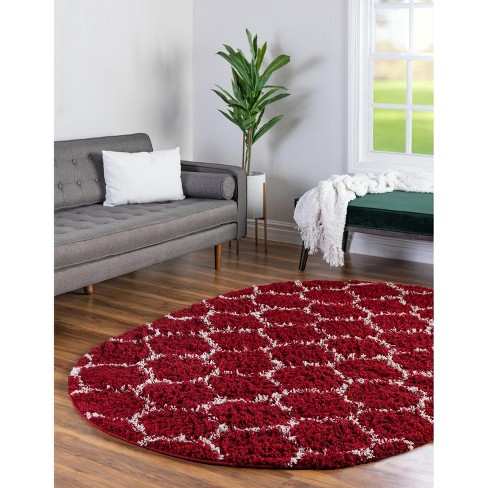 Unique Loom 4' 0 X 6' 0 Oval Trellis Shag Burgundy Red Area Rug : Target