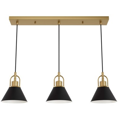 3-Light Carrington Isle Linear Pendant Cluster Ceiling Light Luxe Gold/Flat Matte Black - Hunter Fan