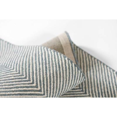 Blue Herringbone Hand Tufted Wool Area Rug, 5' x 8'