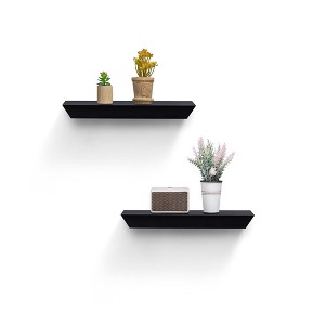 FurnitureR 2 Pack Floating Shelves FurnitureR, Black MDF Wood Wall Shelves for Home Decor & Storage, Ideal for Bedroom, Living Room, Bathroom, Kitchen - 1 of 4