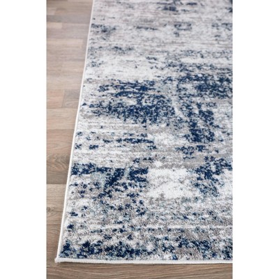 Blue Distressed Abstract Polypropylene Runner Rug