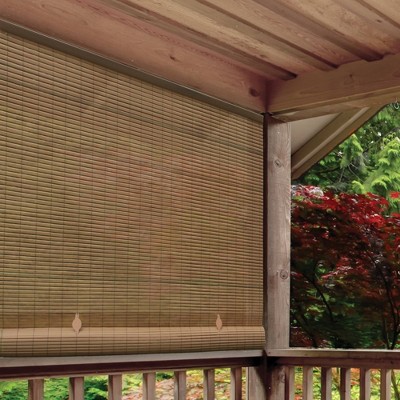 Cordless Woodgrain PVC Roll-Up Outdoor Blackout Shade 36" x 72"