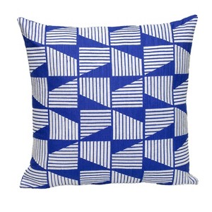 HomeRoots 18" Blue and White Geometric Cotton Throw Pillow With Embroidery - 1 of 4