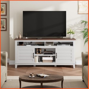 Modern 65 Inch Farmhouse TV Stand,Entertainment Center Console Table, Open Double Door Cabinet & 8 Storage Shelves - 1 of 4