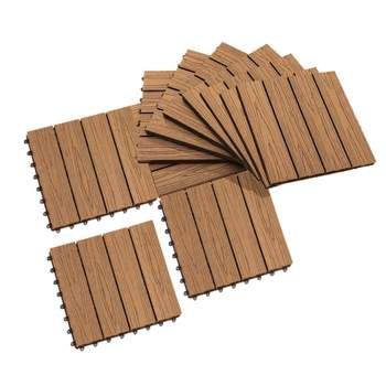 Outsunny 12" x 12" WPC Interlocking Composite Deck Tile 11 Pack for the Patio or Porch for a New Classic Look