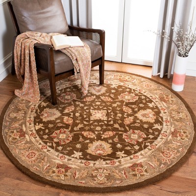 Hand-Tufted Round Brown and Green Wool Area Rug
