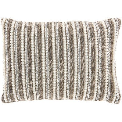 10"x14" Luminescence Beaded Vertical Striped Lumbar Throw Pillow Pewter - Mina Victory