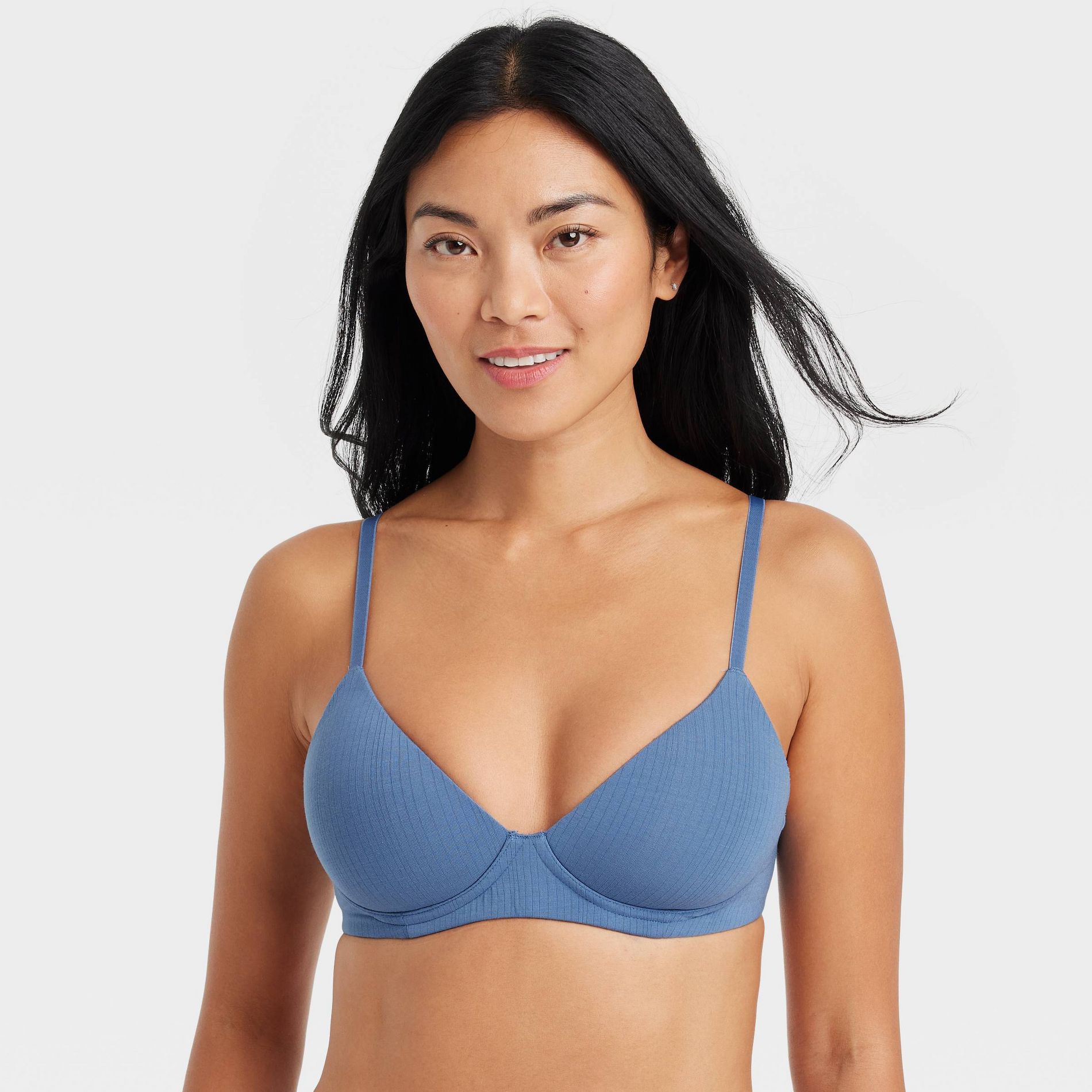 Women's Modal Blend Lightly Lined Bralette - Auden™ Blue M: V Neck, Adjustable Back Closure, Light Support, Molded Cup