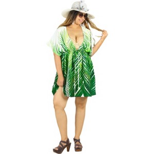 LA LEELA Women's Mini Holiday Bathing Suit Dress Summer Short Fall Swimsuit Cover ups for Women Tops X-Large-XX-Large Green Leaf - 1 of 4