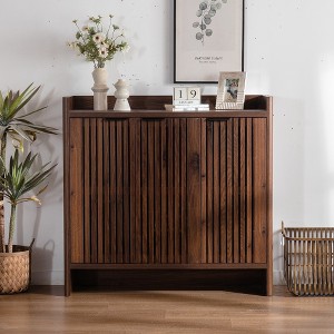 ORRD 5-Tier Shoe Cabinet with Shutter Doors, Large Wooden Organizer with Adjustable Shelves, Dark Walnut - 1 of 4