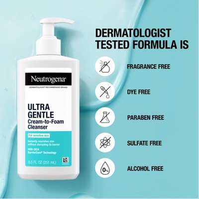 Neutrogena Ultra Gentle Cream-to-Foam Face Cleanser - Fragrance Free - 8.5 fl oz: For Normal, Combination, Sensitive, Dry Skin