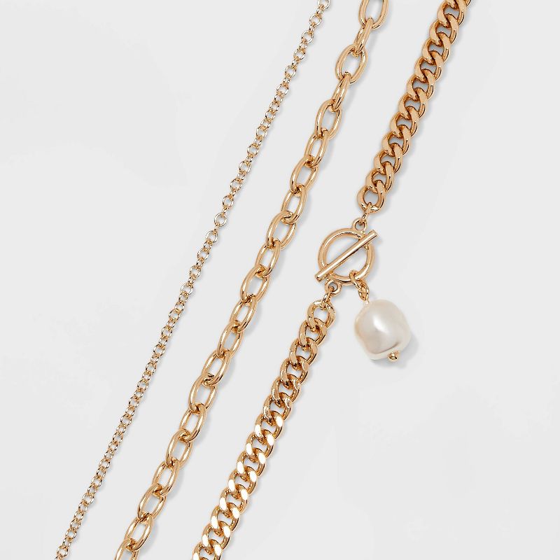 Pearl Drop Chain Anklet Set 3pc - A New Day&#8482; Gold, 3 of 5