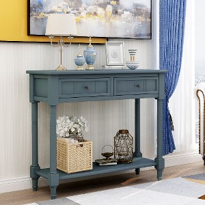 Lyngins Vintage Traditional Wood Console Table for Entryway, Narrow Entryway Table with 2 Drawers + Thick Bottom Display Shelf, Sofa Table Narrow Long - 1 of 4