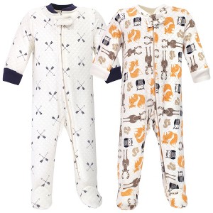 Hudson Baby Infant Boy Premium Quilted Zipper Sleep and Play 2pk, Boy Forest - 1 of 3
