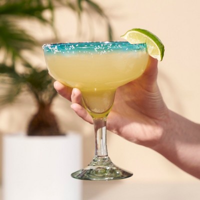 Blue Rim Recycled Glass Margarita Cocktail Set, 10oz, 2-Piece